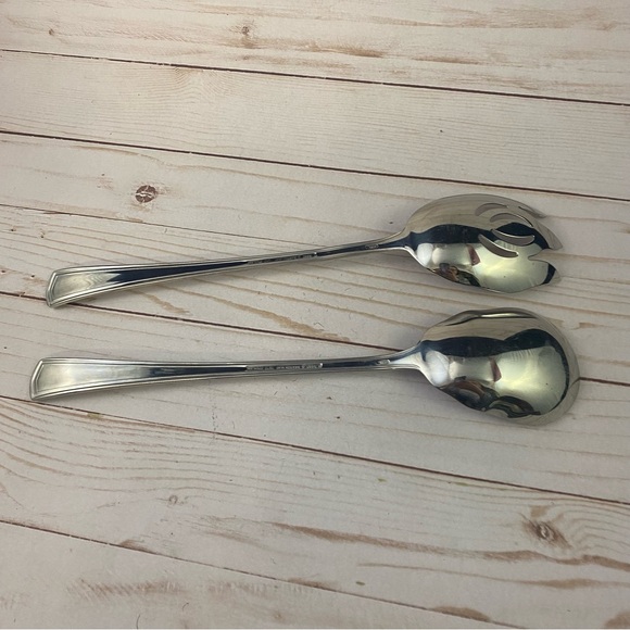Reed Barton PALLADIAN 2 Pc Salad Serving Set Fork and Spoon Glossy Stainless - Picture 2 of 9